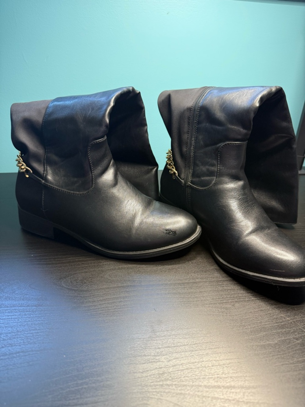 Penningtons Black Knee High Boots with Gold Chain Detail Wide Width